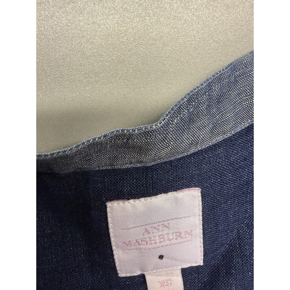 Ann Mashburn Tuxedo Bib Front Blouse Blue Linen Cotton. Sz XS - Picture 8 of 11